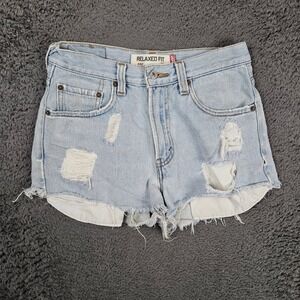 Levis 550 Relaxed Fit Distressed Cut Off Denim Shorts Light Wash Womens 26 Waist